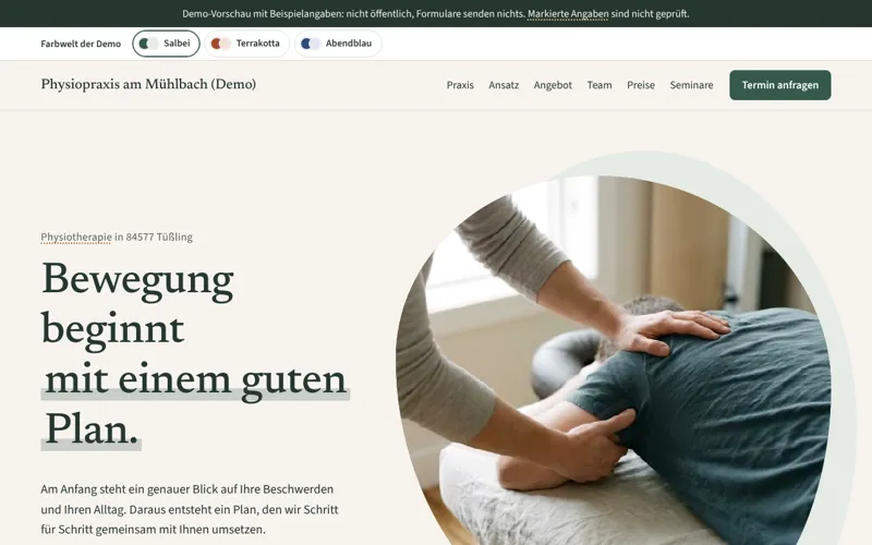 Startseite von Physiopraxis am Mühlbach (Beispiel)